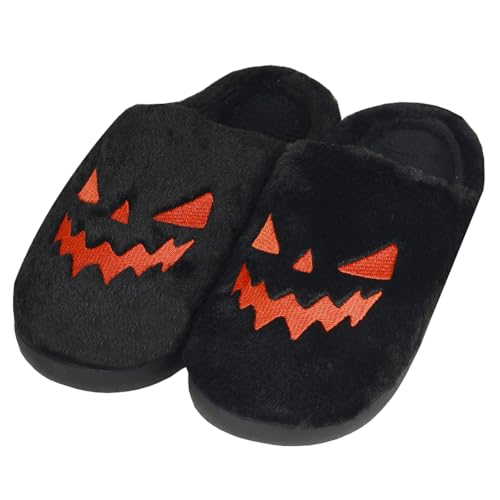 Spooky Slides Halloween Jack O Lantern Pumpkin Indoor Outdoor Fuzzy House Slippers Shoes Gifts For Women Men