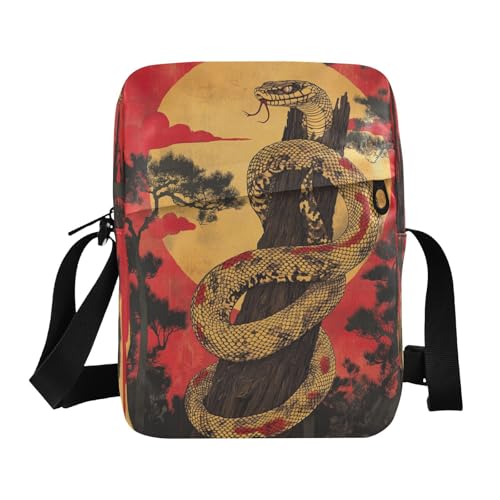 Small Messenger Bag Chinese Snake Red Pine Crossbody Bag for Men Women Cellphone Wallet Side Bag for Work Business