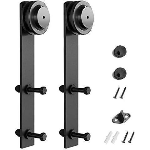 SMARTSTANDARD Sliding Barn Door Hardware Hangers 2pcs (Black) (I Shape Hangers) Cover