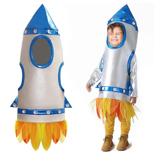 Claofoc Rakete Kostüm Kinder Cosplay 3D Rakete Kostüm Jungen Raumschiff Kostüm Kinder Astronauten kostüm Karneval Party Kinder Faschingskostüme (L)