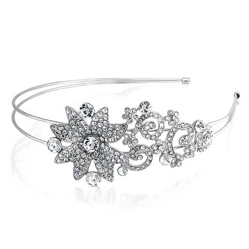 Preisvergleich Produktbild Bling Jewelry Braut Strass Kristall Blume Stirnband Rhodiniert Kopfschmuck