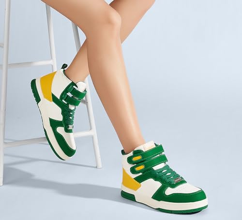 Image of LUCKY STEP Women High Top Fashion Sneakers Ankle Boots | Basketball Walking Tennis Shoes Platform Hook and Loop Faux Leather Sneaker