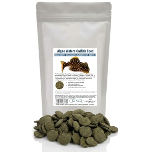 Pet Friend Algae Wafer 80g - Pleco Formulae With Spirulina & Insect Meal For Bottom Feeding Tropical Aquarium Fish Including Plecostomus Catfish Loach & Mbuna Species