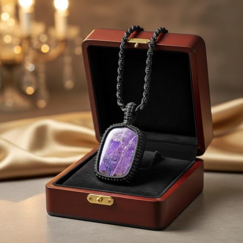 Pendentif en sugilite rectangulaire en cuir pour vos séances de méditation - 4