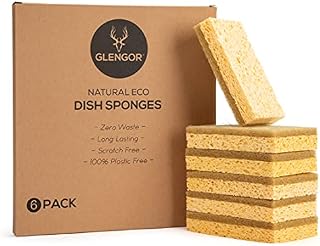 Glengor Eco Washing Up Dish Sponges, Pack of 6. Natural Materials, Biodegradable, Non Scratch Zero Waste, Eco Friendly, Sisal Cellulose Scourers
