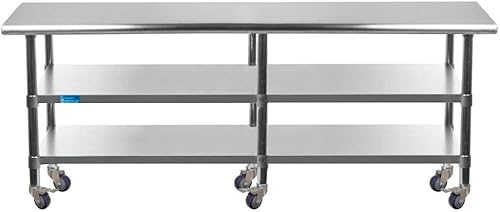 Miniatura 30 de AmGood Mesa de trabajo de acero inoxidable con 2 estantes y ruedas Mesa de trabajo de metal con ruedas