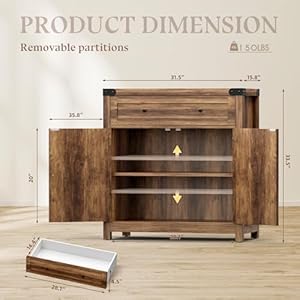 Yeshomy coffee bar and accent cabinet farmhouse barn door buffet sideboard with drawer and adjustable shelf wide desktop for kitchen dining room bathroom entryway brown  urban country home decor