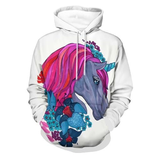 Sweat à capuche Fleurs de Licorne pull original unisexe à offrir pour homme et femme en taille S