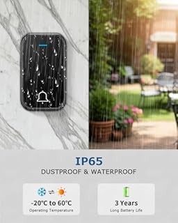 Campanello Senza Fili da Esterno Impermeabile, 400 m di Portata Campanello Wireless Doorbell con 2 ricevitori plug-in e 1 trasmettitore, 56 Suonerie, Indicatori LED, 4 Volumi Selezionabili