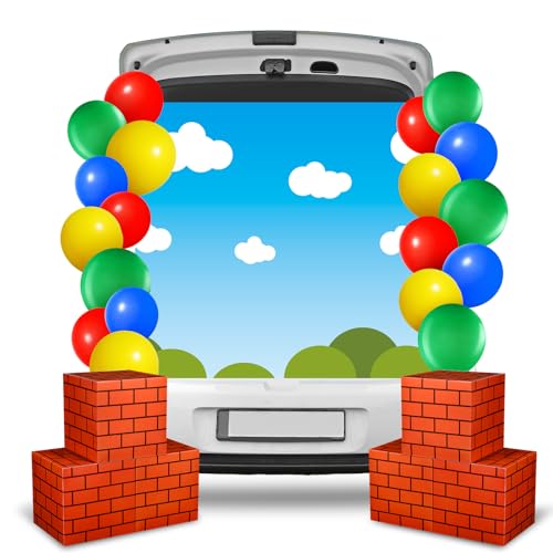 Panelee 27 Pcs Halloween Super Theme Trunk or Treat Car Decoration Kit Video Game Brick Boxes Party Decor Kit Blue Sky White Clouds Backdrop for Garage Door Archway Party Supplies