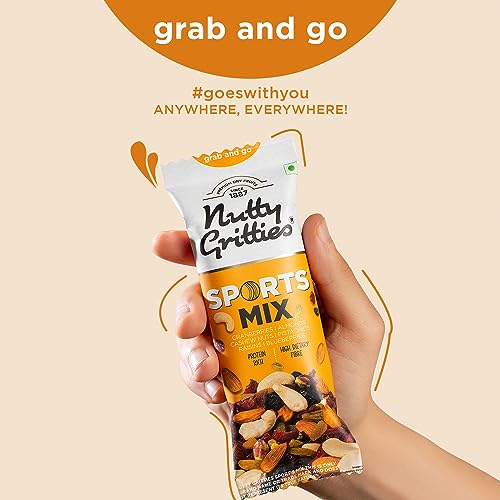 Image of Nutty Gritties Grab And Go Sports Mix | 240g (Each Pouch 40g, Pack of 6) - Roasted Almonds, Cashews, Pistachios, Dried Blueberries, Cranberries and Raisins