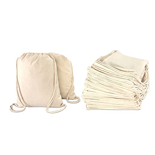 DALIX Cotton Drawstring Backpack Laundry Bags Bulk 50 Pack Mens Womens Natural