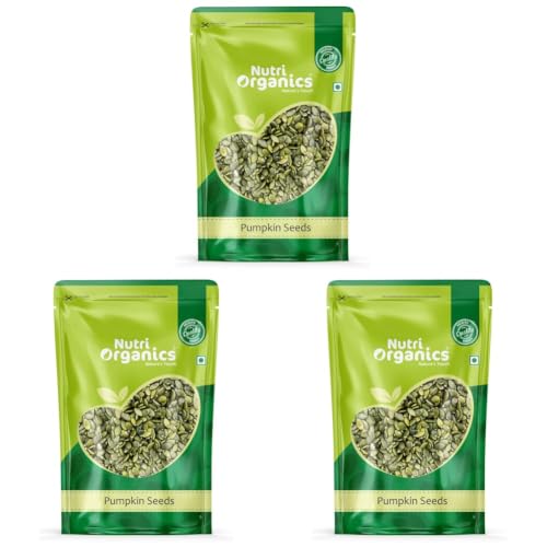 Image of NutriOrganics Premium Raw Pumpkin Seeds for Eating Immunity Booster Jumbo Pumpkin Seeds, 250 gram (Pack of 3)