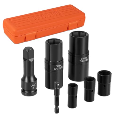 JU JIAN TEC Lot de 7 douilles à choc pour visseuse à percussion, cinq douilles avec adaptateurs hexagonaux de 6,35 mm et carrés de 1,27 cm, alliage d'acier au chrome vanadium de qualité supérieure,