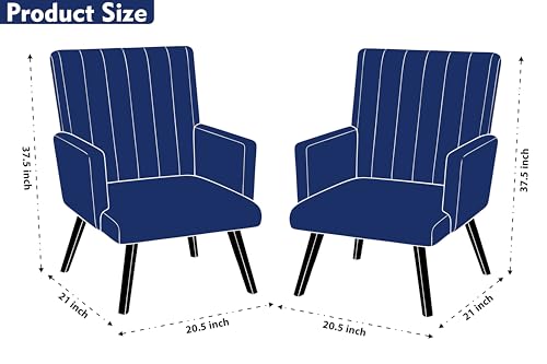 Image of Rosebell Modern Velvet Office Chairs Set of 2 with Armrests & Metal Legs | Upholstered High Back Leisure Chairs for Living Room, Bedroom, Office, Cafe & Dining Room | Blue