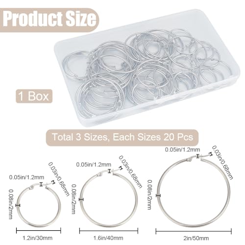 SOFPLATE 1 Box 30 works 3 Style Hoop Earring Findings Round Earring Beading Hoops Silver Hypoallergenic Stainless Steel Large Earrings Open Dangle Earring Hoops for jewellery Making Supplies DIY Craft - Image 2