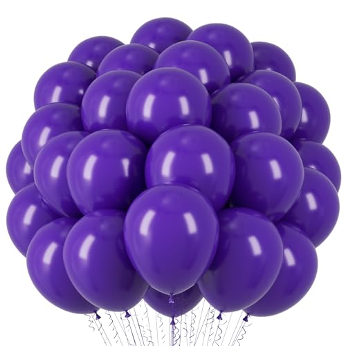 Image of Voircoloria Dark Purple Balloons, 66pack 12inch Deep Purple Latex Party Balloons for Halloween, Graduation, Wedding, Birthday, Baby Shower, Anniversary, Valentine's Day Party Decorations
