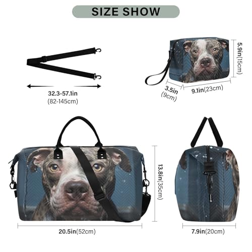 Travel Duffel Bag Pitbull Dog Bath Gym Bag Sports Tote Bag with Multiple Interior Pockets Shoulder Weekender Bag for Women Men with Toiletry Bag 20.5”x 7.9”x 13.83
