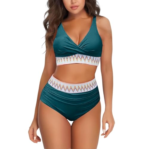 Conjuntos de Bikinis para Mujer 2 Piezas Bikinis Viajes Playa La Natacion Cuello en V Piezas Conjunto Bañador de Vientre de Cintura Alta Clásico Ajustable Bikini 31