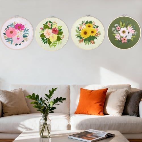 Image of Bonroy 4 Sets Embroidery Set for Beginners, Art Craft, Easy Sewing Embroidery Kit Includes Embroidered Clothes with Patterns, Embroidery Hoops, Instruction Manual, Color Stitch Set (3)