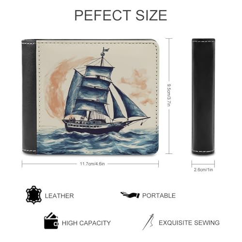 Men's Leather Wallet Bifold Wallet for Men Nautical Sailboat Slim Wallet with Multiple Card Classic Passcase Mens Card Holder2