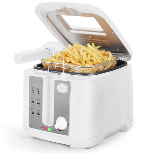 Aigostar Indra 30HEX - Freidora de 2,5 litros de capacidad, 1650 watios de potencia y libre de BPA. Color blanco con gran ventana transparente, control de temperatura e indicador luminoso.