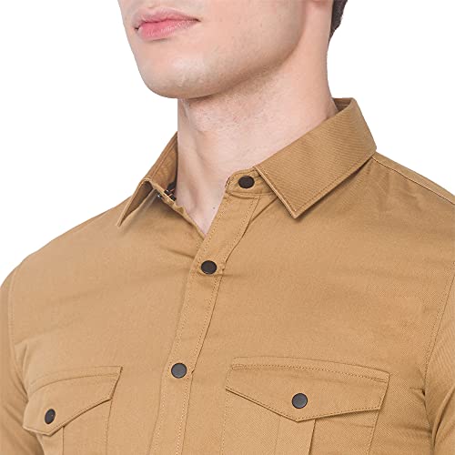Image of Spykar Men's Slim Shirt (8907966636927 Camel Khaki 3XL)