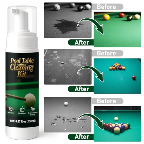 INNOVAYOU 200ml Billardtisch Reiniger Spray Set, Billardfilz Reiniger Zubehör mit 2 Billardtisch Bürsten, 1 Stahldraht Schwamm, 1 Tuch