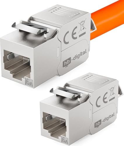 HB-DIGITAL 2x Module Keystone RJ45 CAT 6a Prise Réseau 10 Gbit/s STP Blindé AWG 22-24 Connexion LSA Sans Outil pour Câble Ethernet LAN, Panneau de Brassage et Prise Murale