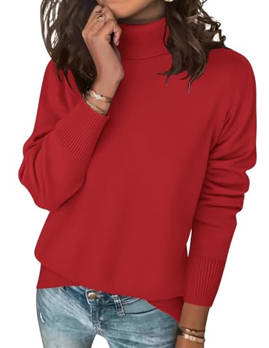Image of ANFTFH Womens Turtleneck Sweater 2025 Ribbed Knit Top Pullover Sweaters