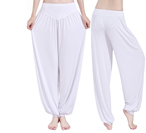 Hippolo - Cómodo pantalón bombacho tipo yoga para mujer blanco Weiß large