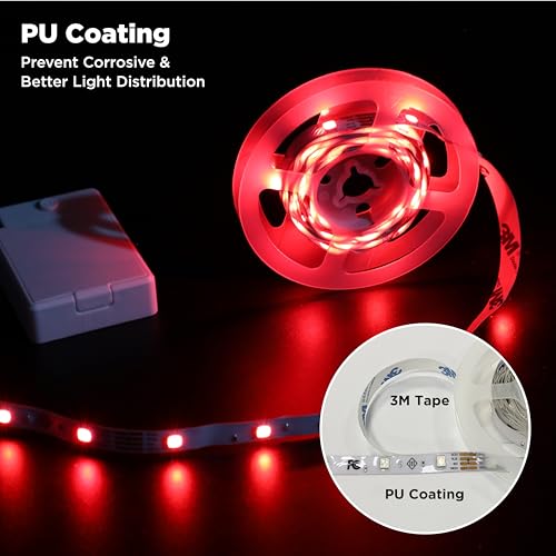 Image of BestLuz LED Strip Lights Battery Operated 3.33ft x 2 Pack Flexible LED Light Strip Battery Powered Lighting for Bedroom Room Decor Cabinet Shelf TV Backlight Red