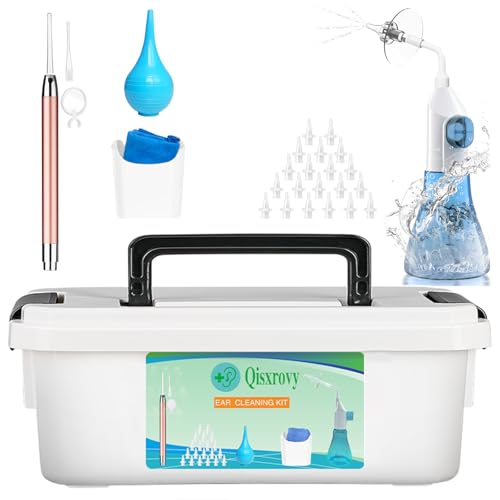 Ear Wax Removal Tool, Ear Cleaning Kits Safe Ear Irrigation Kit Ear Flush Kit for Adults Kids, Ear Wax Washer Device with LED Earwax Spoon, Basin, Bulb, Curette Kit, Towel, Tips, Storage Box Blue