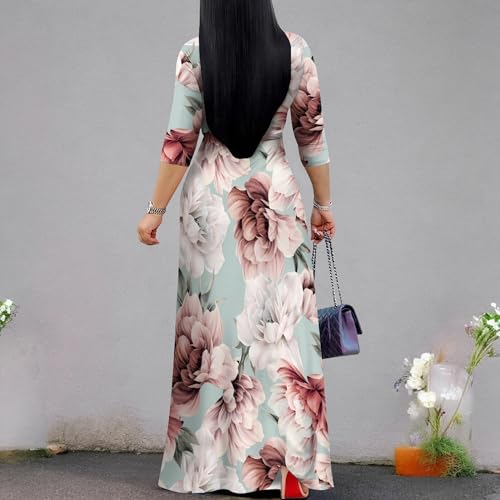 Image of PinkPatty Women's Print Maxi Dresses 3 /4 Sleeve Flowy Long Dress V Neck Wrap Tie Waist Sundress