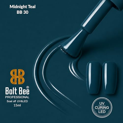 Image of Bolt Bee Midnight Teal Color Gel Nail Polish Soak Off UV Gel 15ML DIY at Home Manicure Salon Nail Art