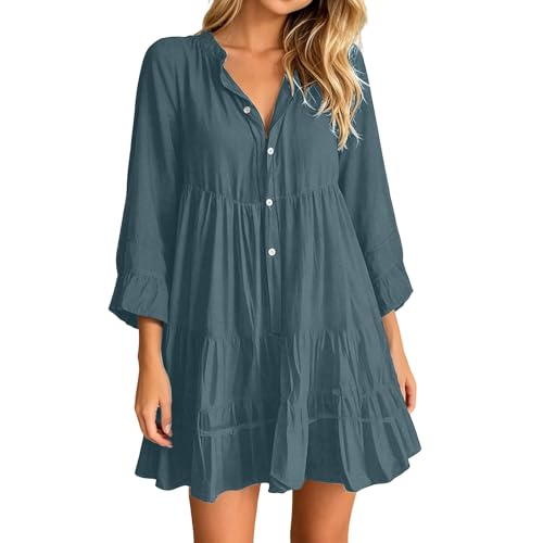 Robe d'été col en V boutonnée pour femme en mousseline unie