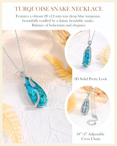 Image of AIBAO Sterling Silver Turquoise Horse /Snake Pendant Necklaces for Women | 11-20 Ct Large Horse / Snake Turquoise Boho Necklaces for Women Men Southwestern Jewelry