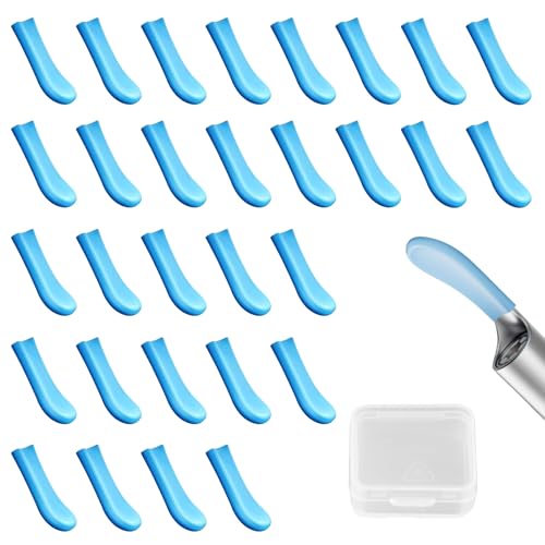 30 Pieces Silicone Ear Spoon Tips, Reusable Ear Cleaner Otoscope Replacement Accessory Set, Pick Ear Wax Removal Tips Kit for Ear Camera, Family Adults Ear Health Care (Blue, 10mm)