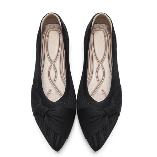 Image of HIULYCENCE Pointed Toe Flats for Women Ballet Flats | Comfortable Dressy Knit Lightweight Casual for Work Office Womens Flats