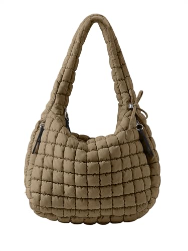 Image of Quilted Tote Bag for Women, Nylon Puffy Hobo Crossbody Shoulder Bag Purse