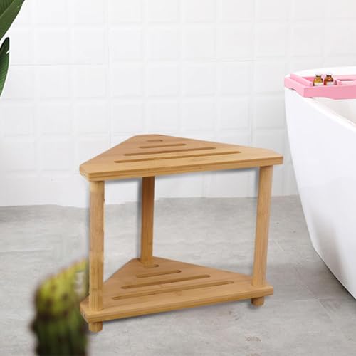 Tabouret de douche d'angle cylindrique avec étagère à 2 niveaux et repose-pieds - 5