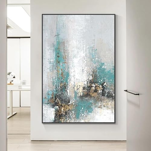 Peinture abstraite verte bleue affiche art mural salon toile 42x60cm
