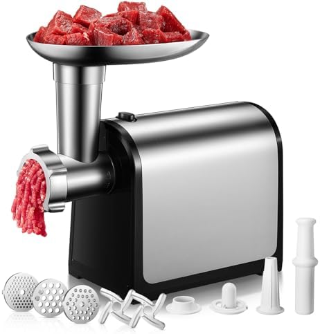 FOHERE Meat Grinder, Stainless Steel Sausage Stuffer Maker Meat Mincer Machine with 2 Blades & 3 Plates, 2000W Max Electric Food Grinder, Sausage Stuffer Tube & Kubbe Kit, Heavy Duty Meat Grinder