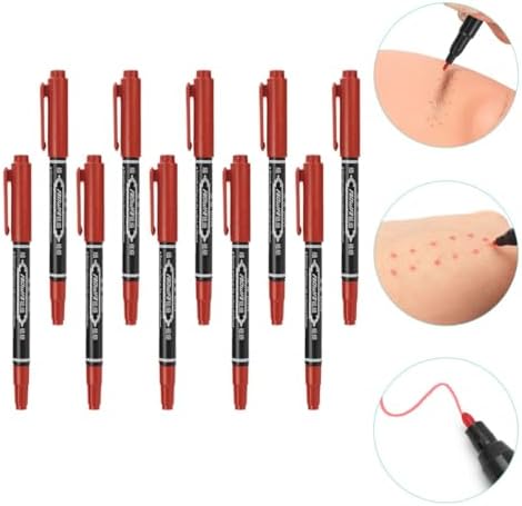 BCOATH 10pcs Red Waterproof Tattoo Marker Pens 0.6mm Fine Tip 1.2mm Bold Tip Eyebrow Mapping Positioning — view 6