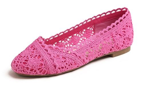 Image of FEVERSOLE Women's Comfort Breathable Knit Crochet Shoes Lace Ballet Flats