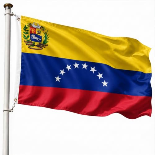 Bandera Venezuela 90x150cm, Bandera Venezolana con 2 Ojales de Latón, Venezuela flag, Bandera Copa del Mundo, Bandera de País para exterior, Material Poliéster, Resistente al viento y lluvia