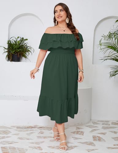 Image of KOJOOIN Women Plus Size Off Shoulder Maxi Dress Ruffle Flowy Casual Summer Boho Long Dresses