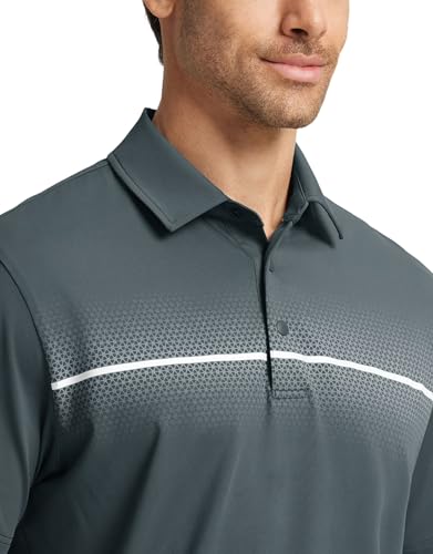 M MAELREG Mens Golf Shirts Short Sleeve Chest Print Stripe Moisture Wicking Dry Fit Casual Collared Mens Polo Shirts4