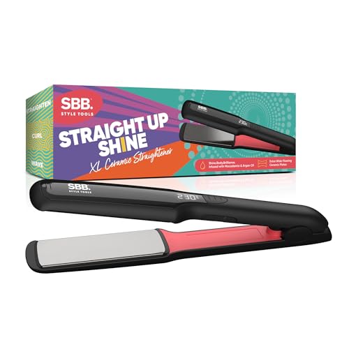 SBB Straight Up Shine XL Piastra per Capelli in Ceramica – Piastre Extra Larghe in Ceramica per Styling e Stiratura – Riscaldamento Ultra Veloce, Impostazioni Variabili, Spegnimento Automatico