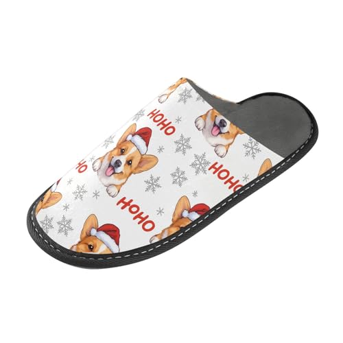 Slippers for Women Corgi Santa Hat Snowflakes Pattern Soft Winter Warm Shoes Indoor Outdoor Non-Slip House Travel Slippers2